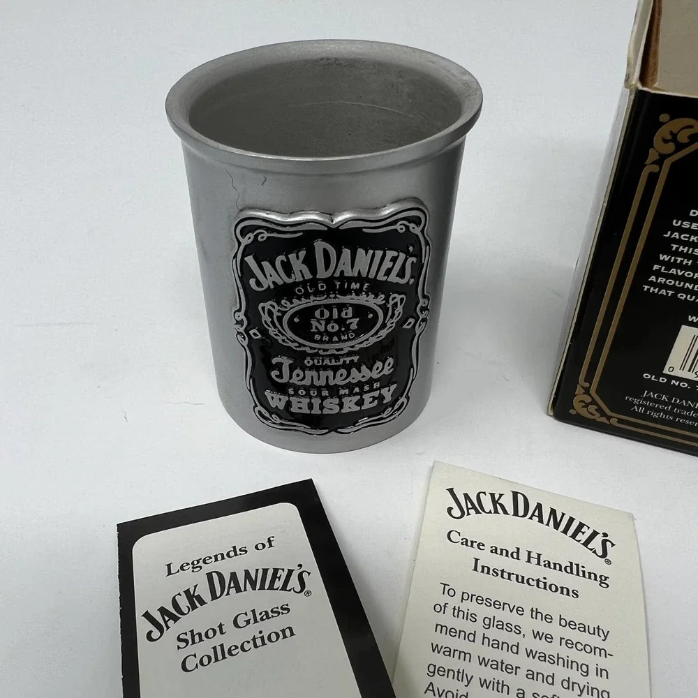Jack Daniels 2002 Legends‎ of JD Old No. 7 Black Label Pewter Shot Glass Box New